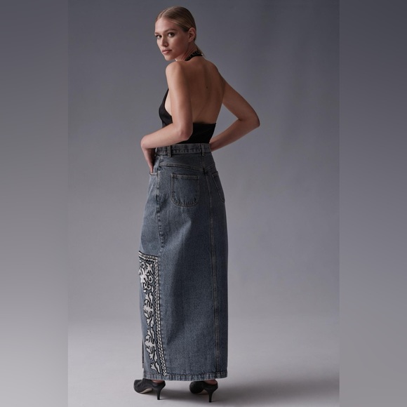 Anthropologie Dhruv Kapoor Sequin Denim Maxi Skirt - Picture 3 of 15